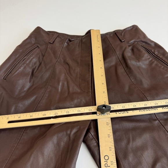 VEDA Pants Women 12 Brown Leather Wide Leg High Rise Trousers - Picture 8 of 10